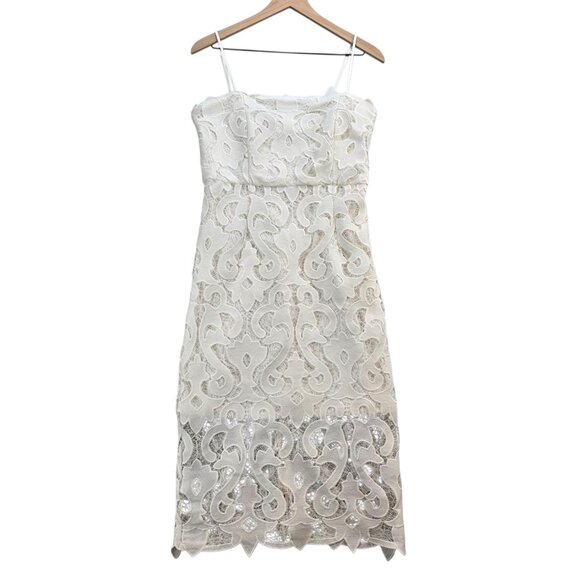 Bardot Lina Lace Sheath Knee Length Dress White Swirl Floral Lace US sz 8 or Med - Picture 2 of 12